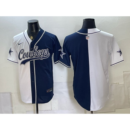 Men's Dallas Cowboys Navy Split Cool Base Stitched Baseball Jersey 3T5P
