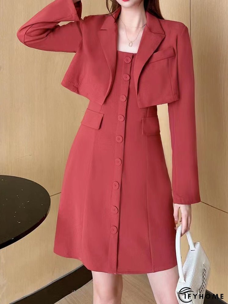Solid Mini Dress & Short Jacket Two Pieces Set | IFYHOME