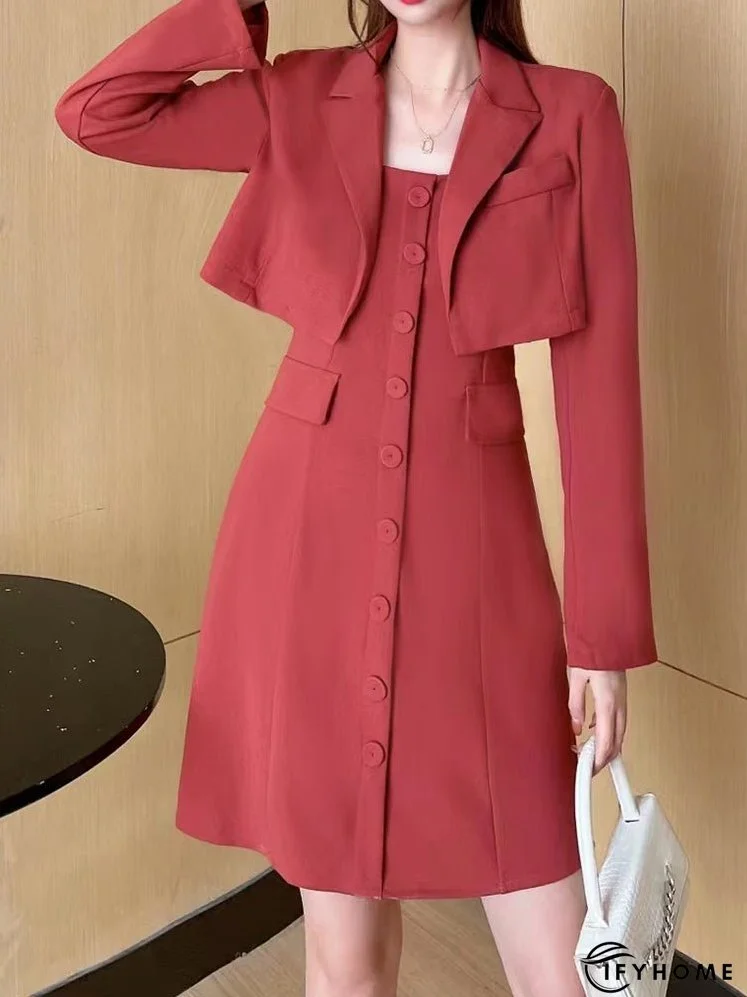 Solid Mini Dress & Short Jacket Two Pieces Set | IFYHOME