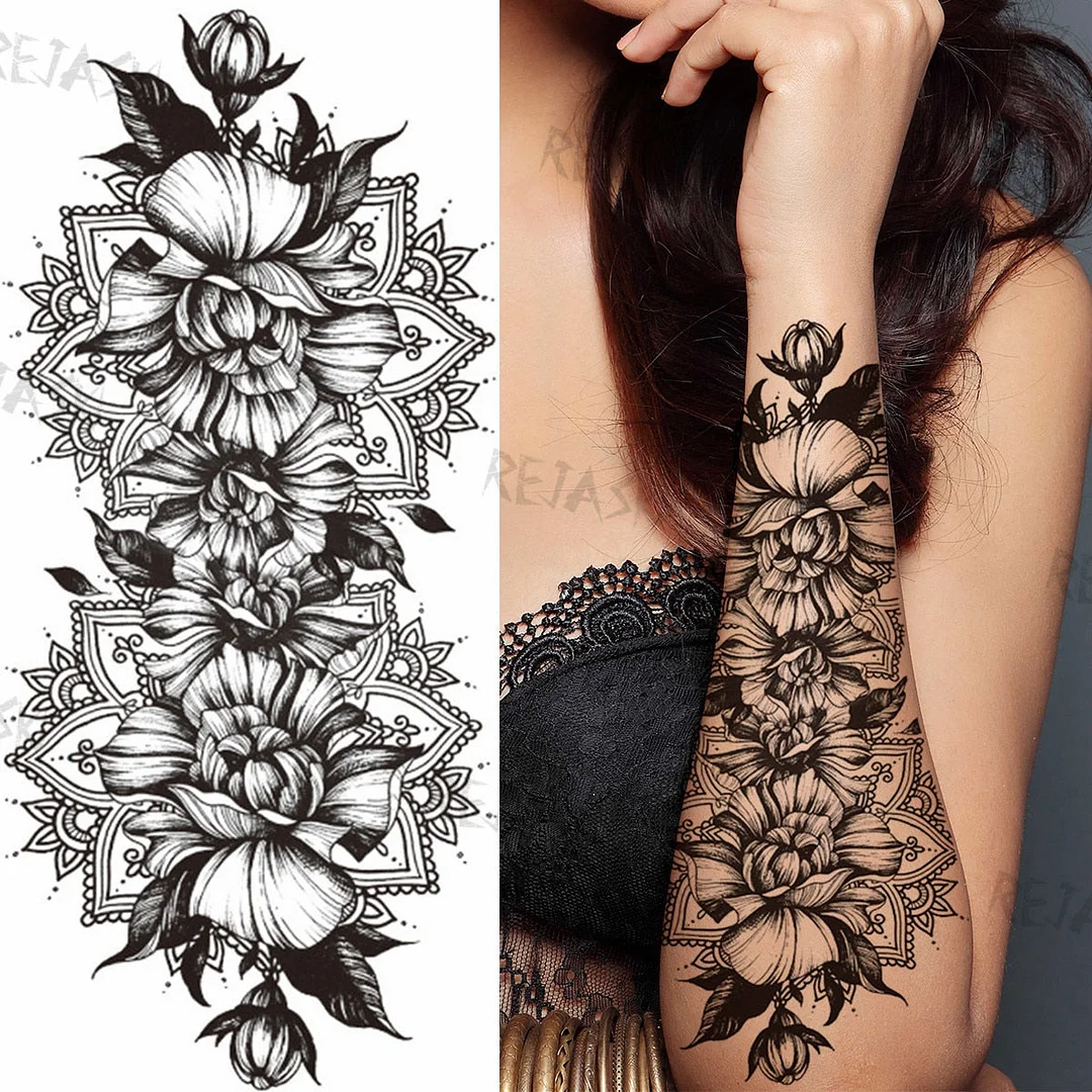 Black Infinity Temporary Tattoos For Women Girls Realistic Sun Flower Rose Letter Fake Tattoo Sticker Waterproof Arm Tatoos