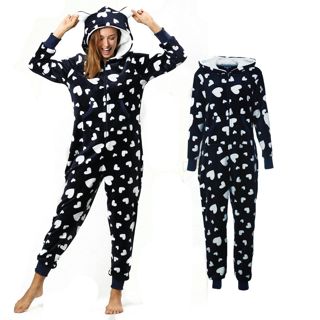 Women Heart Print womens Hoodies onesies jumpsuits playsuits-Pajamasbuy