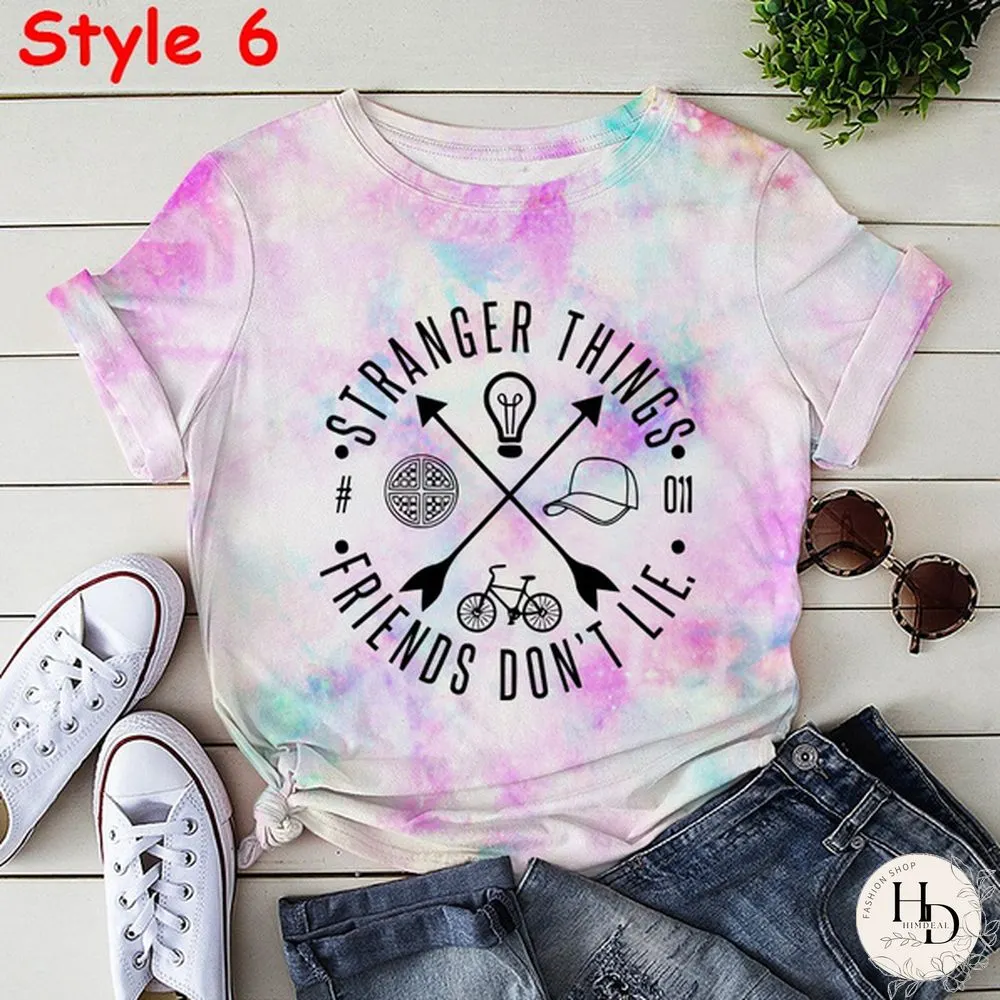 New Styles Stranger Things Tie-Dye Shirt Unisex Fashion Short Sleeve Summer Casual
