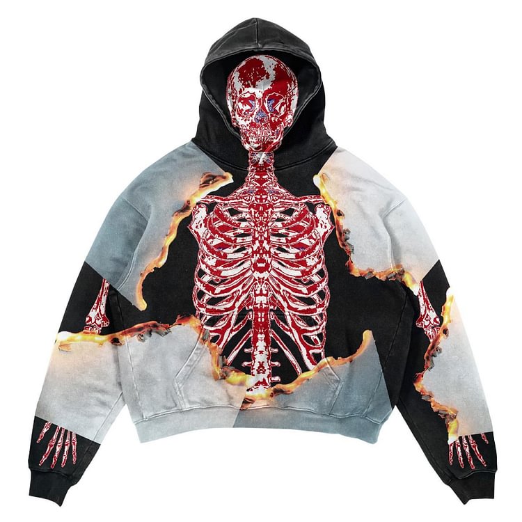 Skull Flame Panel Print Hoodie