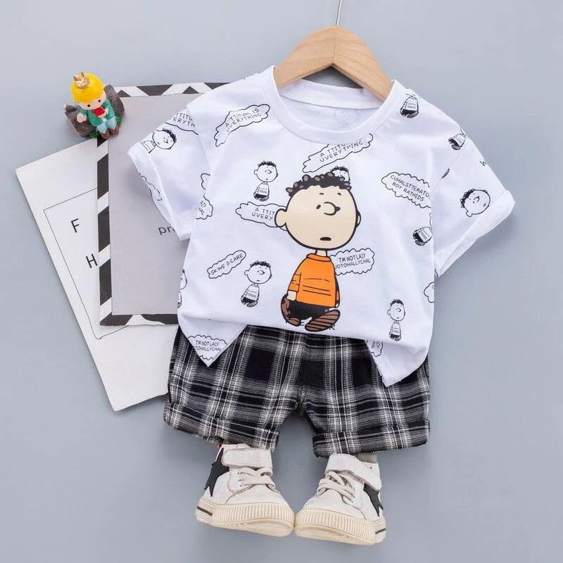 Baby Printed Boy Sets for Children Clothes Toddler Kids Cotton Outfit Cotton T-shirt + Shorts Summer Infant Costume 3 Colors