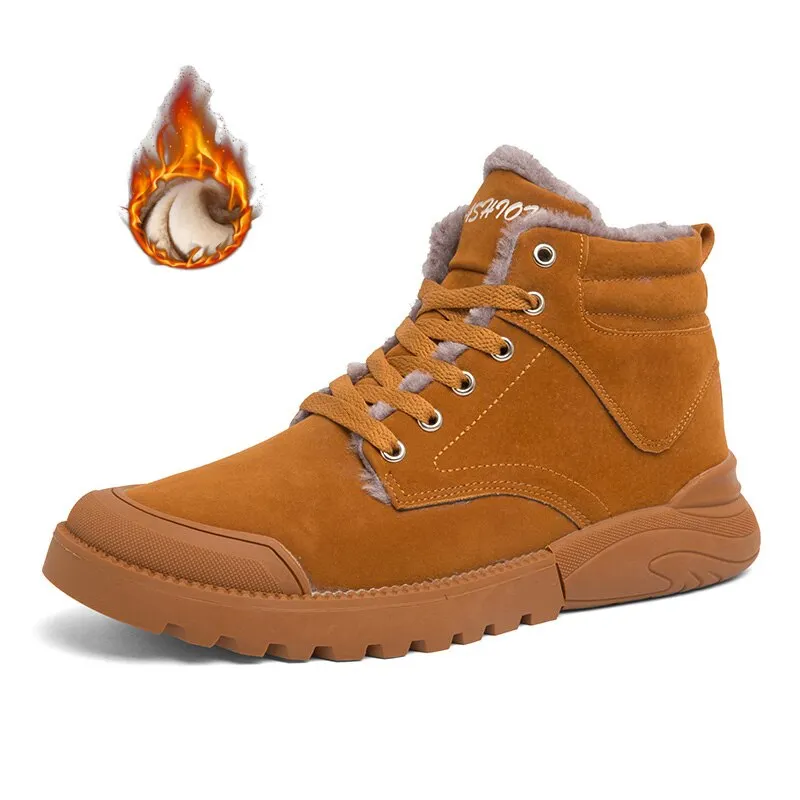 Trend All-match Men Casual Snow Boots Winter Warm High-top Male Sneakers Soft Wear-resisting Plush Shoes Fashion Comfort Lace-up