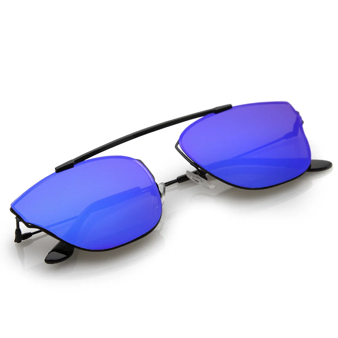 Modern Ultra Slim Metal Curved Crossbar Colored Mirror Flat Lens Pantos glasses 57mm