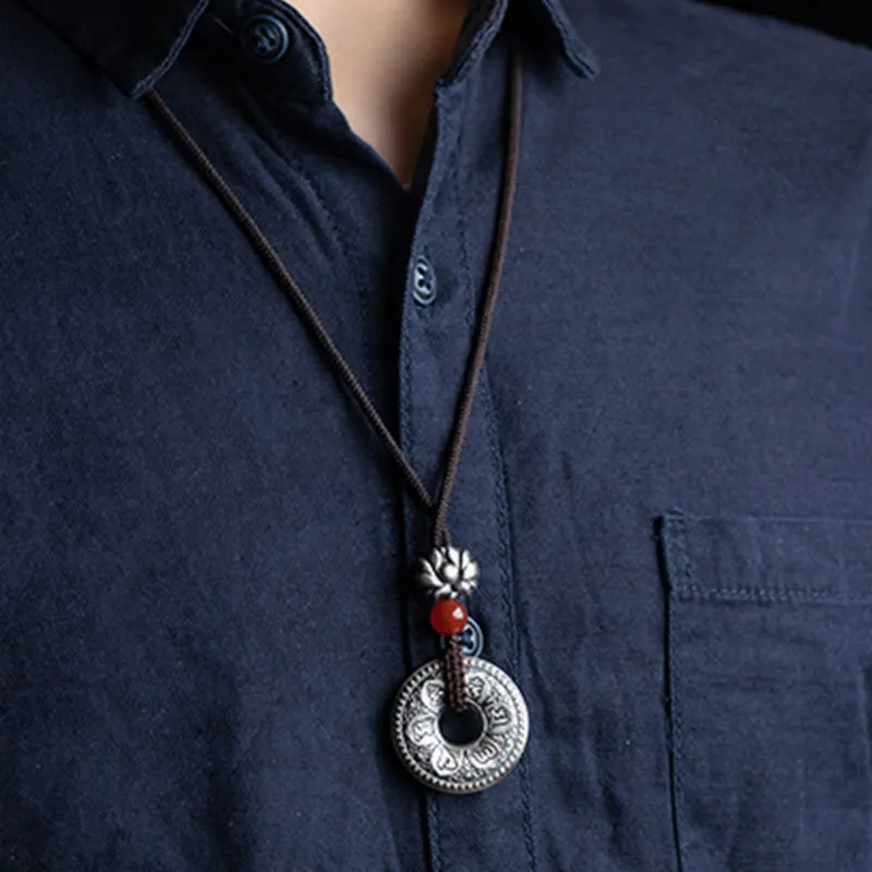Om Mani Padme Hum Heart Sutra Lotus 999 Sterling Silver Peace Necklace