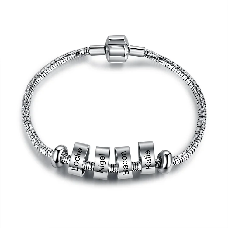 Personalized Men's Snake Chain Bracelet ,Engraved with 4 Bead Names