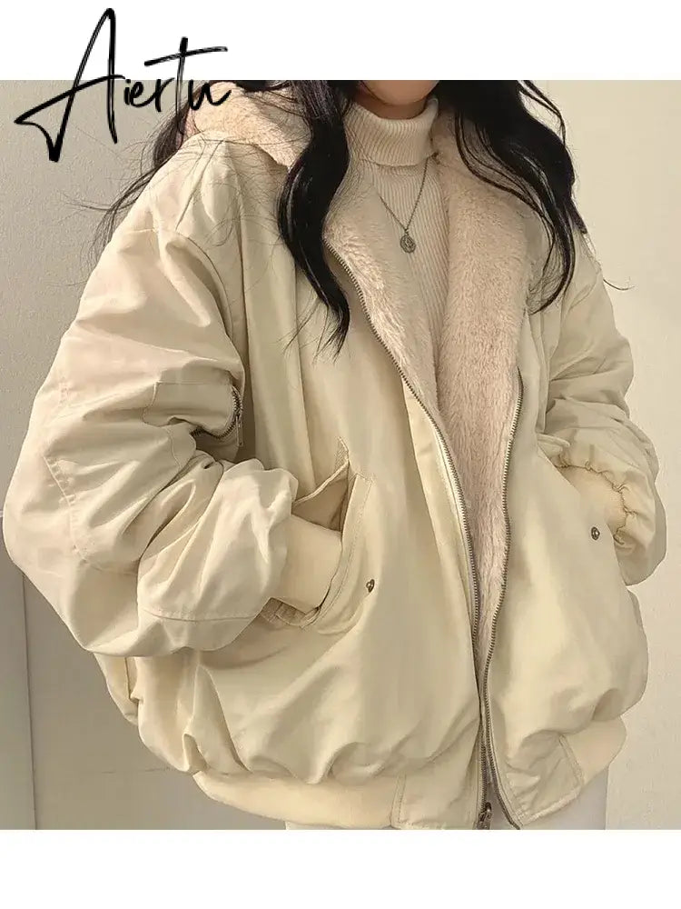 Winter Thicken Warm Parkas Women Oversized Kawaii Double Sided Hooded Coat Ladies Korean Fashion Casual Loose Zip Up Jackets Aiertu