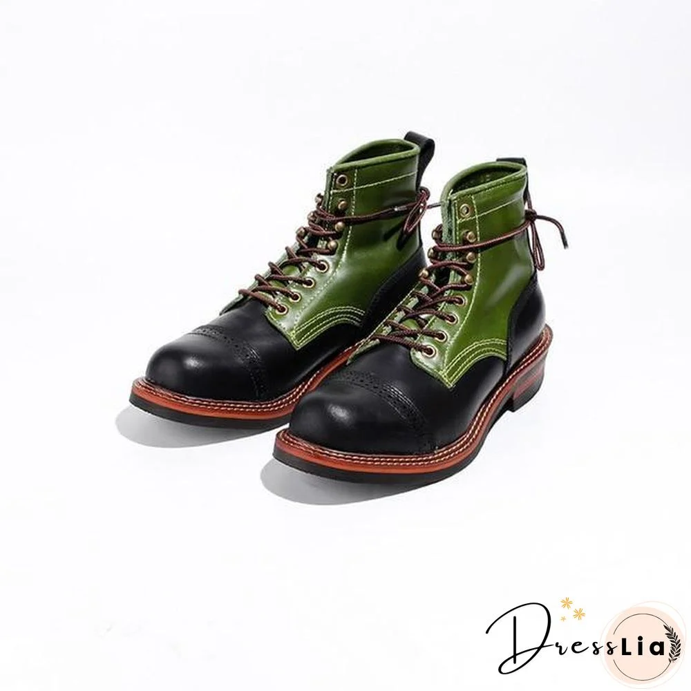 Genuine Genuine Leather Lace-Up Vintage High Quality Tooling White Ankle Boots Motorcycle Boots