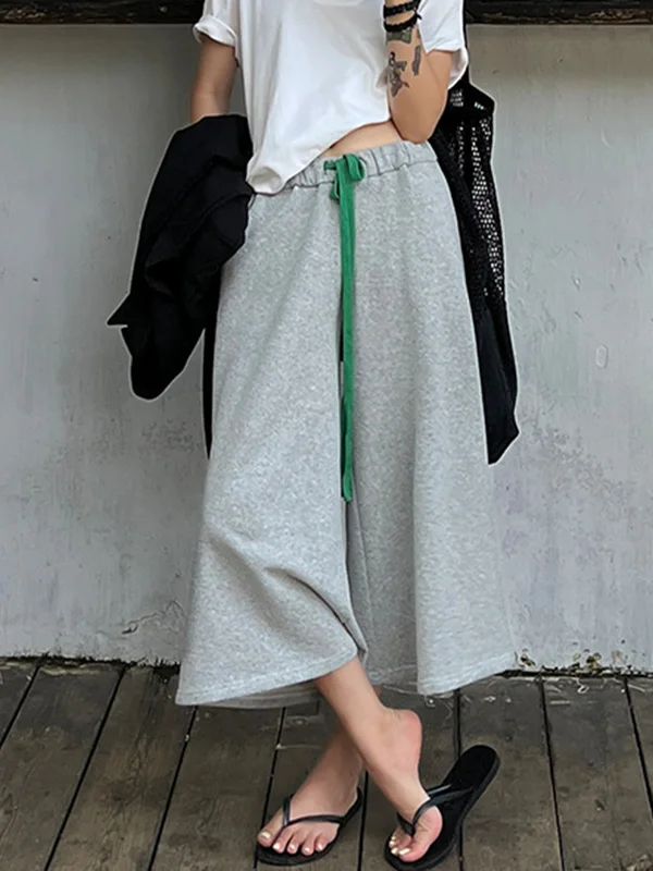 Solid Color Drawstring Wide Leg Loose Casual Pants Bottoms