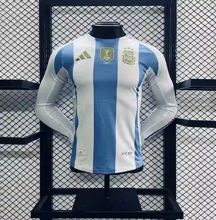 2024 Player Edition Argentina Home Long Sleeve Football Jersey