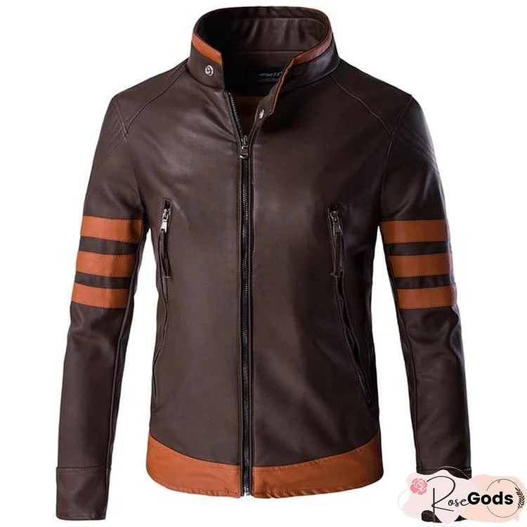 Men's High-End Wolverine Pu Leather Motorcycle Leather Logans Bomber Jacket Casual Outwear