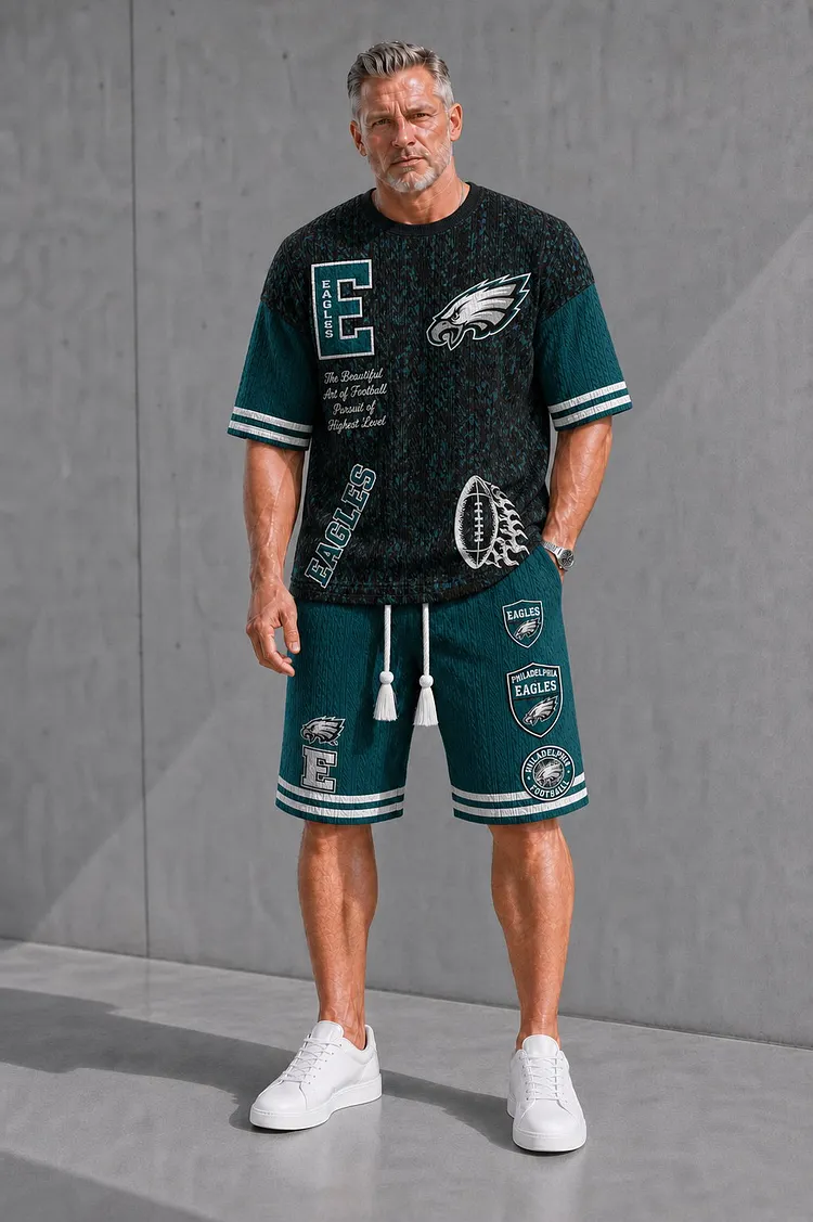Philadelphia Eagles Men&rsquo;s Jacquard Cable-Knit Tee & Shorts Set