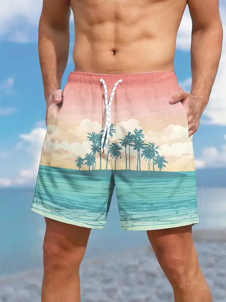 Colorful Watercolor Palm Tree Painting Printing Shorts BestDVibe
