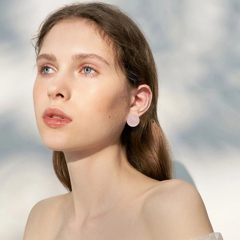 1 Pair Minimalist Geometric Round Plating Rose Quartz Green Aventurine Copper Ear Studs