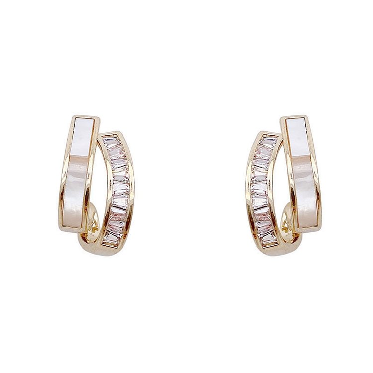 14K Gold Silver & Shell Double Layer Earrings