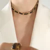 Black PU Leather & Golden Chain Unisex Bracelet Necklace