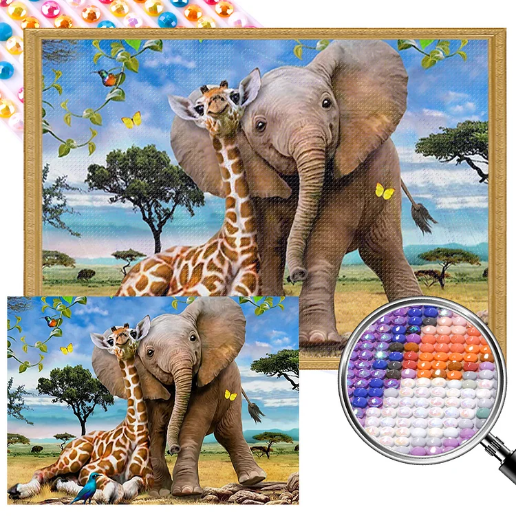 Giraffe And Elephant 70*50CM (Canvas) AB Round Drill Diamond Painting gbfke