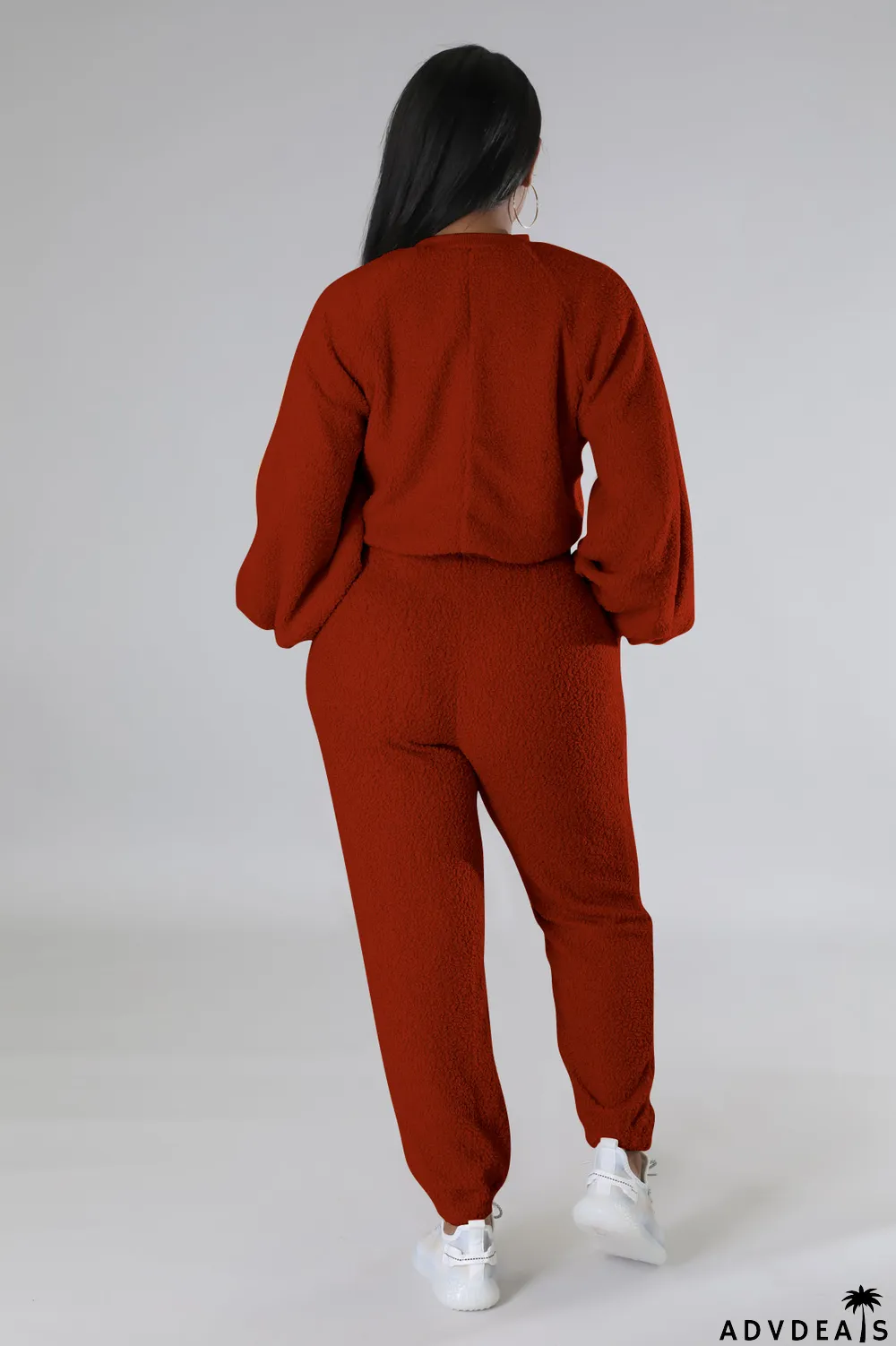 Fashion Casual Solid Color Fleece Two-piece Suit