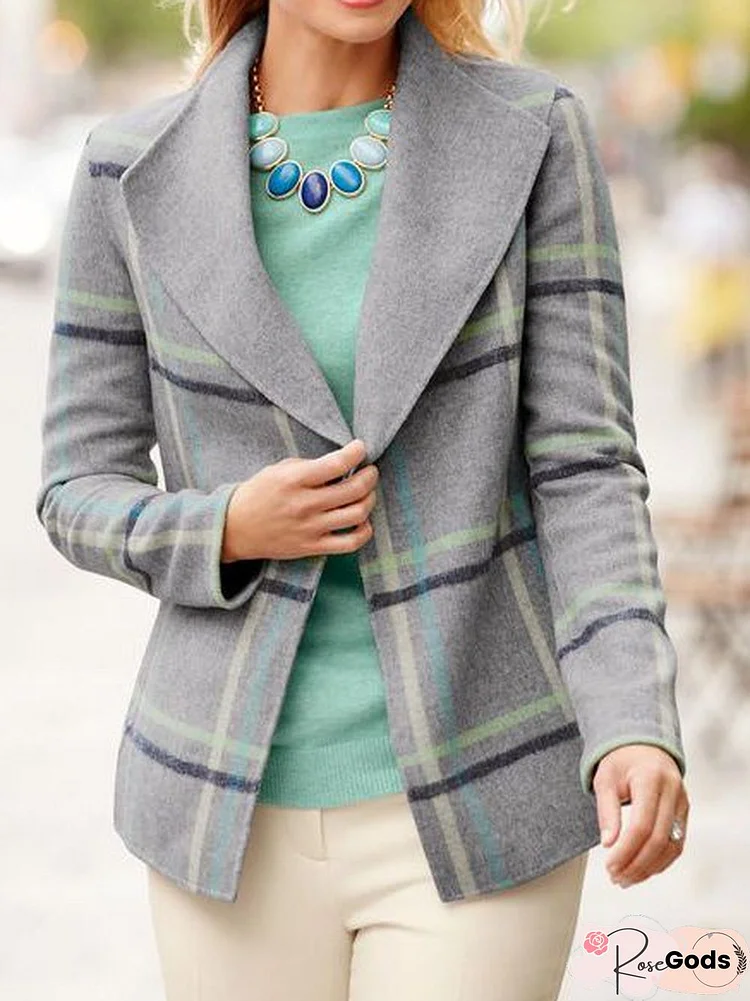 Shawl Collar Plaid Loose Blazer