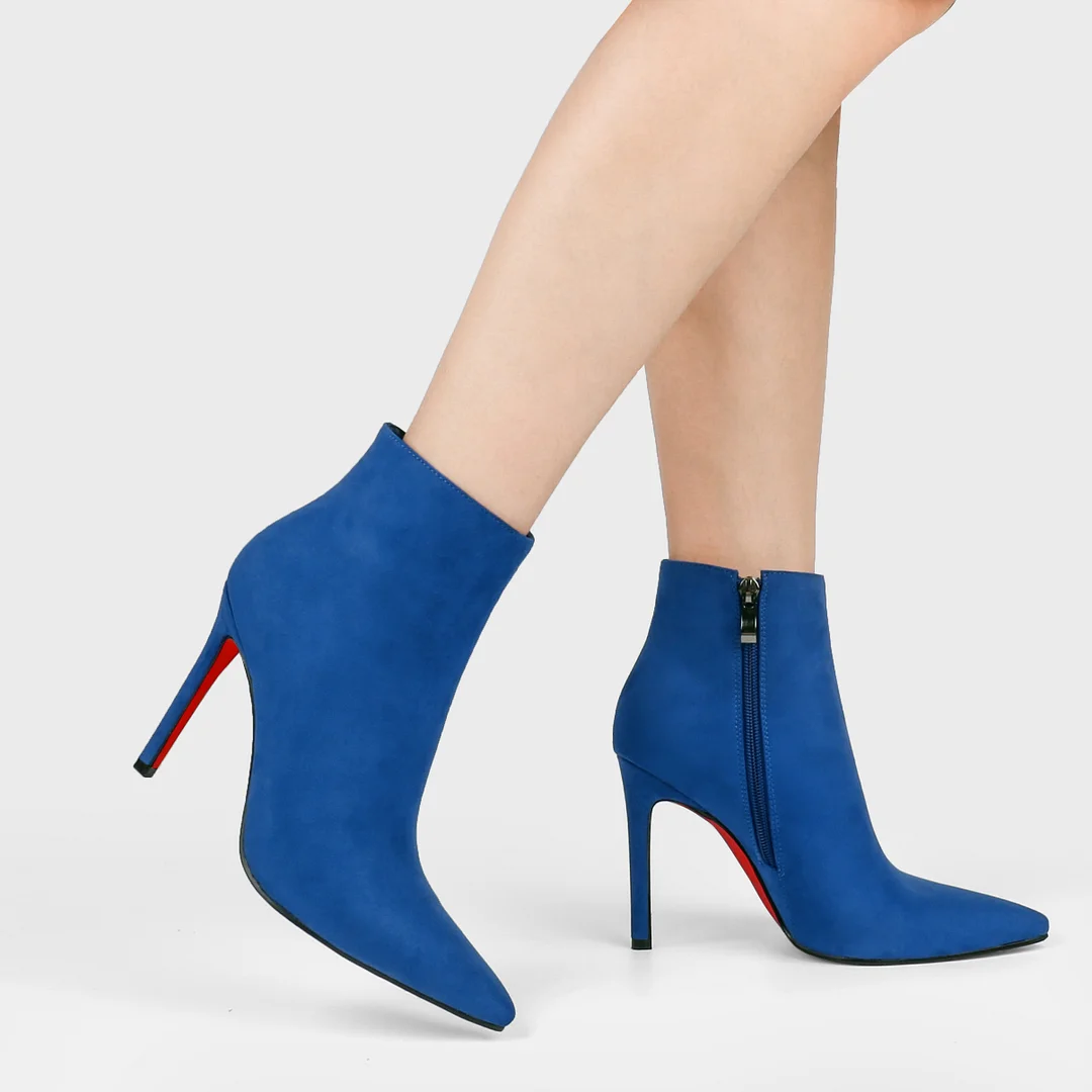 Women's Closed Pointed Toe Chain Studded Stiletto Ankle Boots Red Bottom Heels-MERUMOTE