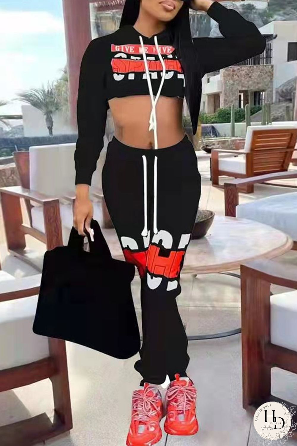 White Fashion Casual Print Basic Hooded Collar Long Sleeve Two Pieces