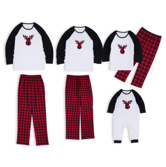 Family Matching Daddy Mommy Mini Antlers Plaid Pajamas Set