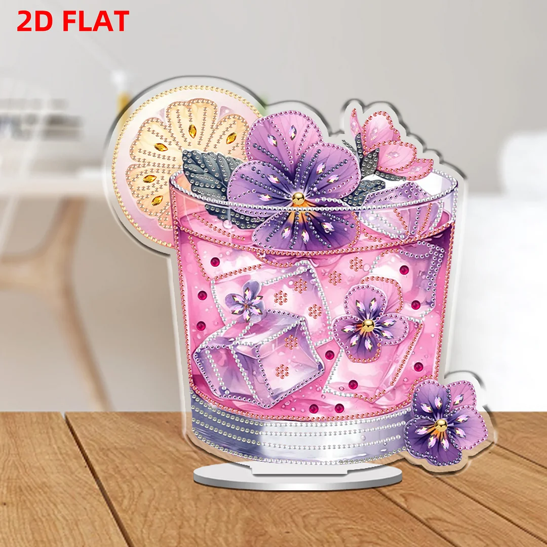 Drink DIY 2D Flat Print Acrylic Desktop Diamond Art Kits 24x22cm Desktop Decor