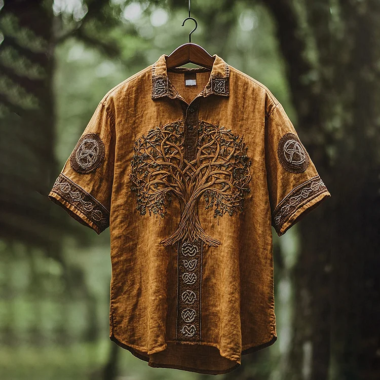 Men's Viking Mythology Tree Of Life  Lapel Shirt