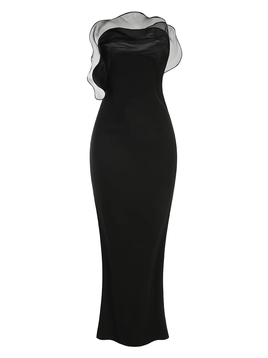 Zingj Autumn And Winter New Breast-Wearing Flowers Tight Long Dress Burst Party Dress Women's High Sense