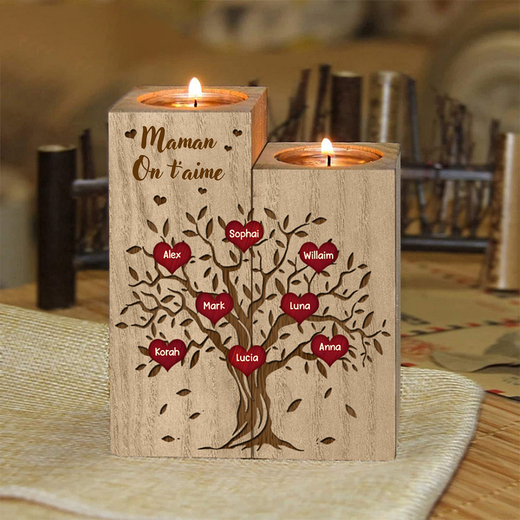 To My Mum/Dad/Grandpa/Grandma - Wooden candlesticks without candle Tree of life Family tree 8 Personalized first names