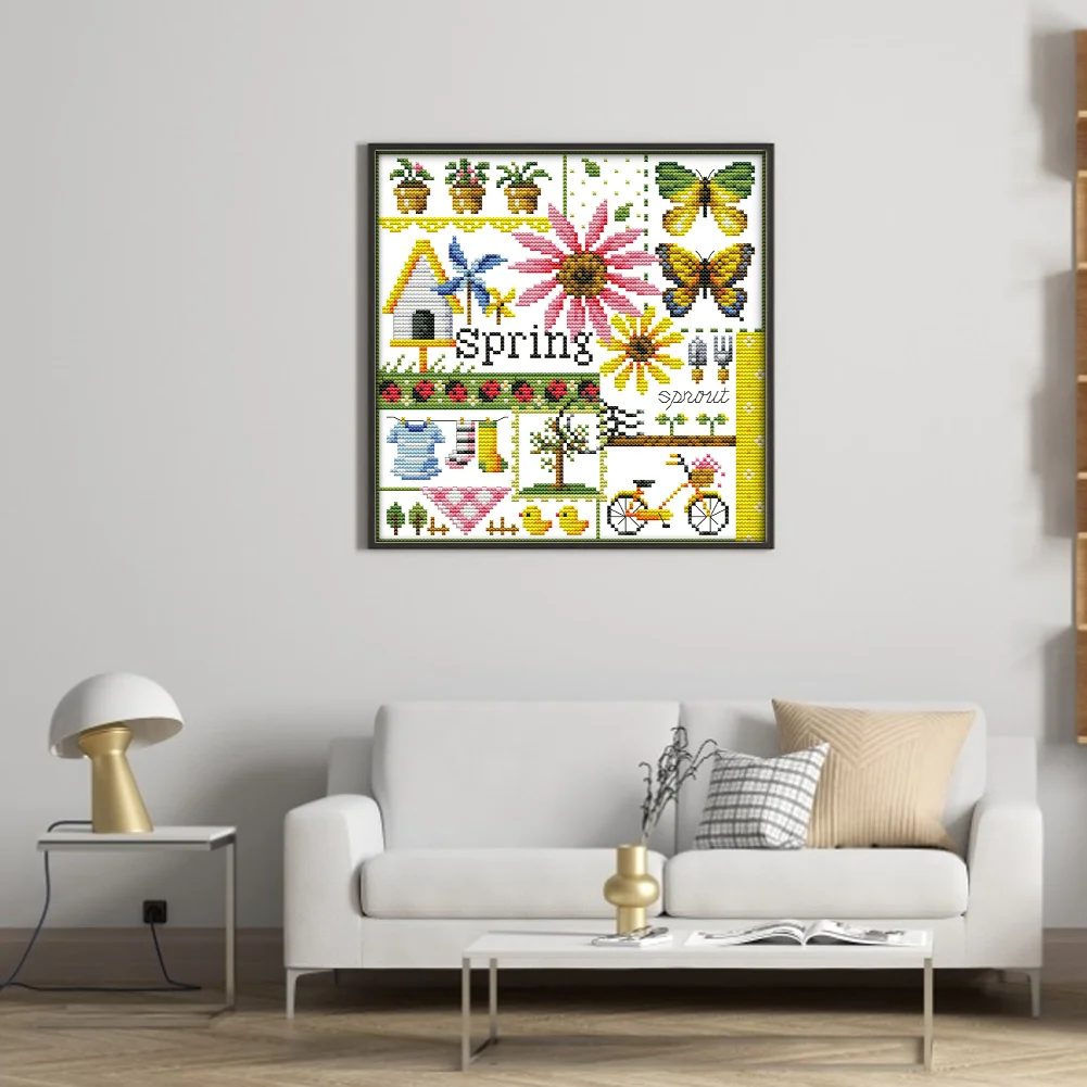 DIY Stamped Cross Stitch 16CT Partial Embroidery 23*23cm - Four Seasons Of Spring