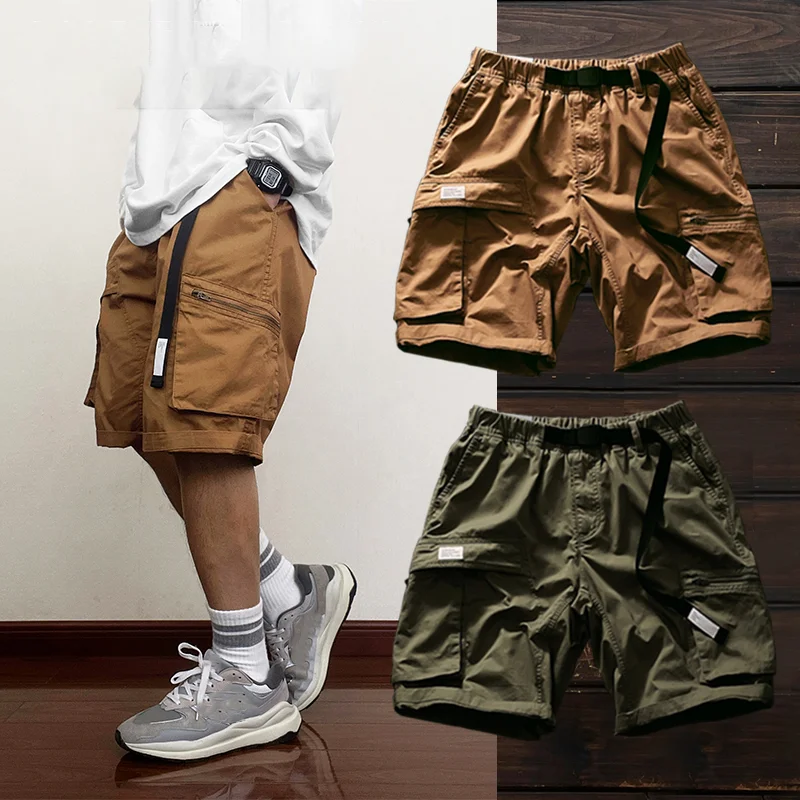 American Washed Simple Multi-Pocket Elastic Shorts