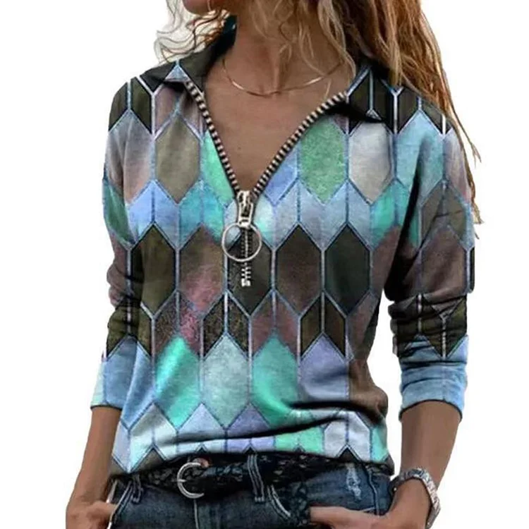 ANB -  V-neck Zipper Sweatshirt