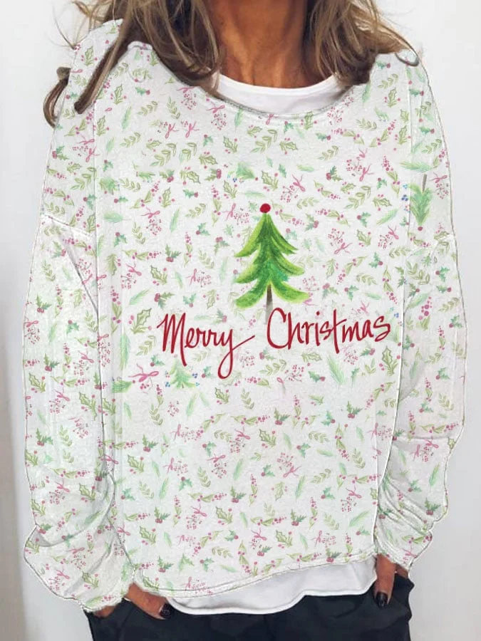 Women's Merry Christmas Tree Print Sweatshirt