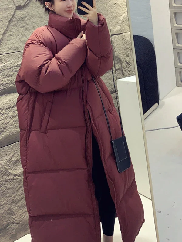 Women Long Sleeve Solid Zipper Loose Down Jacket Coats