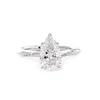 14K White Gold 2ct Pear Cut Lab Diamond Ring with Twist Pave Band and Floral Basket Head Design