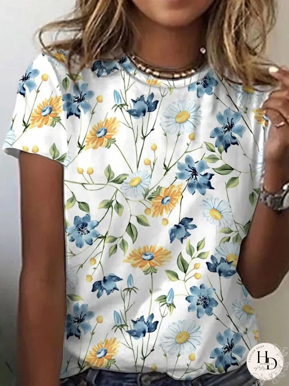 Fashion Flower Print Short Sleeve T-Shirt