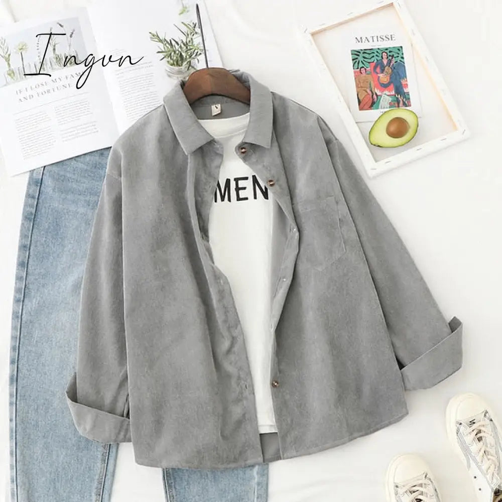 Ingvn - Corduroy Women Blouses Shirts Tunic Womens Tops And Womenswear Long Sleeve Clothing Button