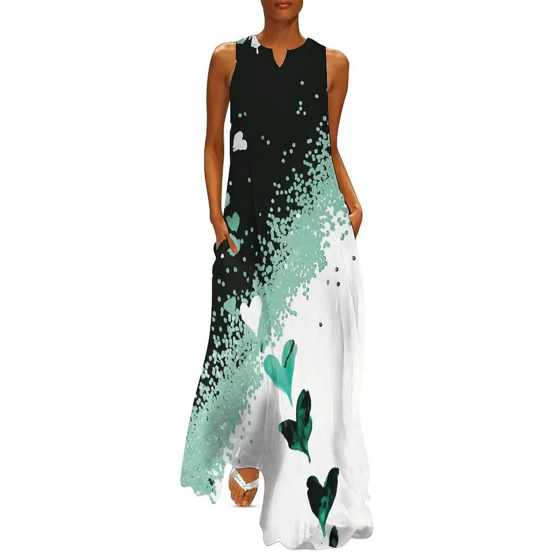 Style & Comfort for Mature Women Plus Size Printed Sleeveless Casual Women Maxi Dress with Pockets in Pattern Butterfly, Green, Dark Green