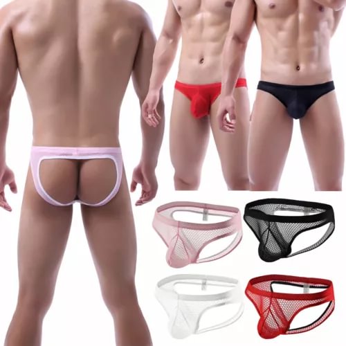 pornhint Pornhint 2PCS Mens Sexy Underwear Mesh See Through Bikini Briefs Open Butt Thongs Panties New