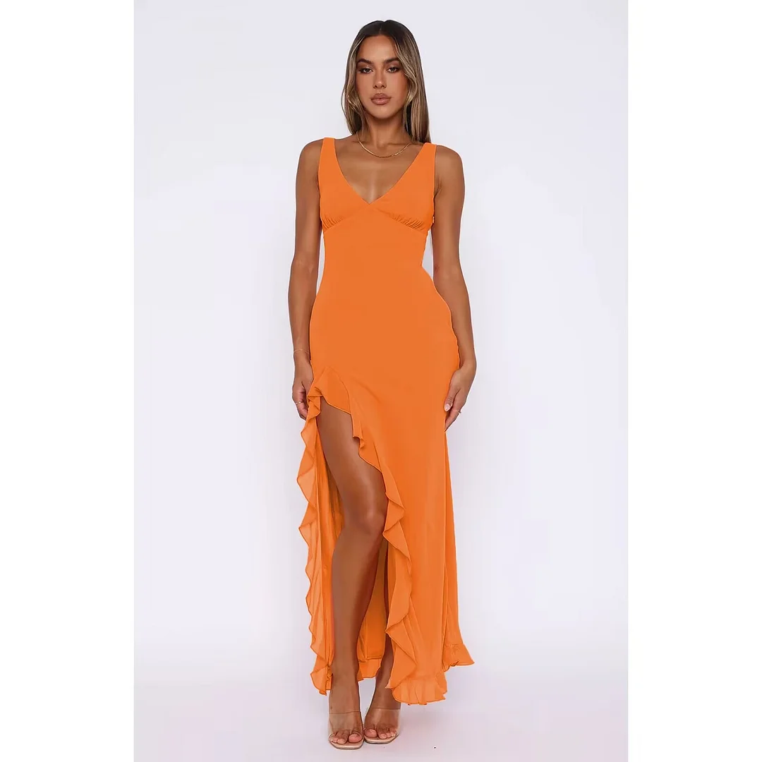 Athvotar Athvotar Pure Sexual V-Neck Side Open Skirt Dress With High-End Feel And Long Dress New Women's Dress