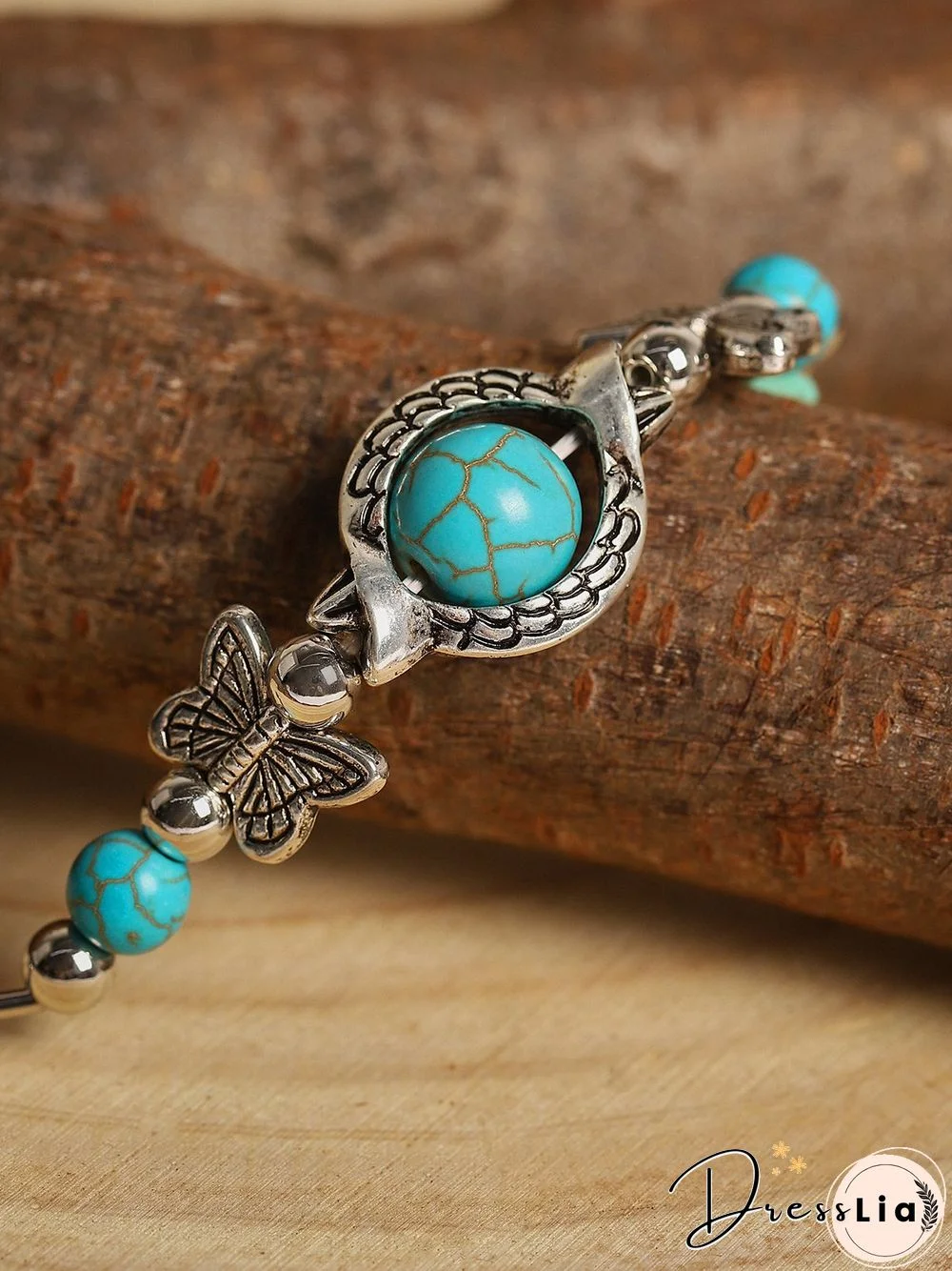 Vintage Alloy Butterfly Turquoise Bracelet