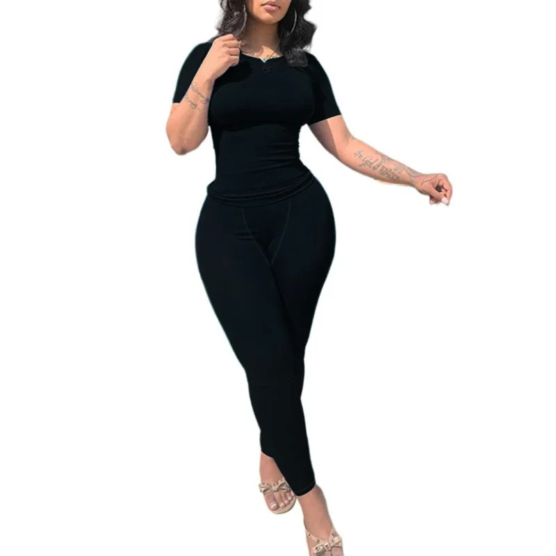 Short-sleeved high-waisted skinny pants casual suit