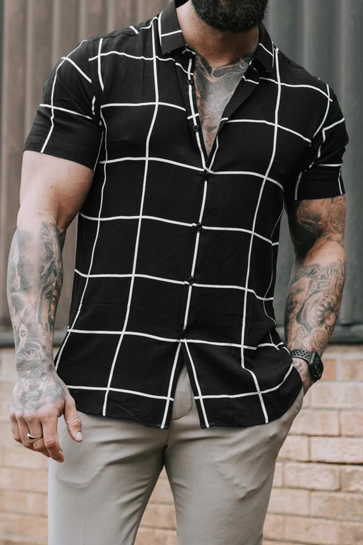 Men's Casual Check Short Sleeve Shirt