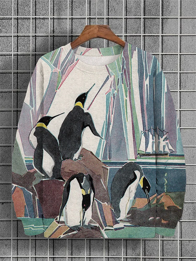 Men's Chinstrap Penguin Art Print Casual Sweatshirt
