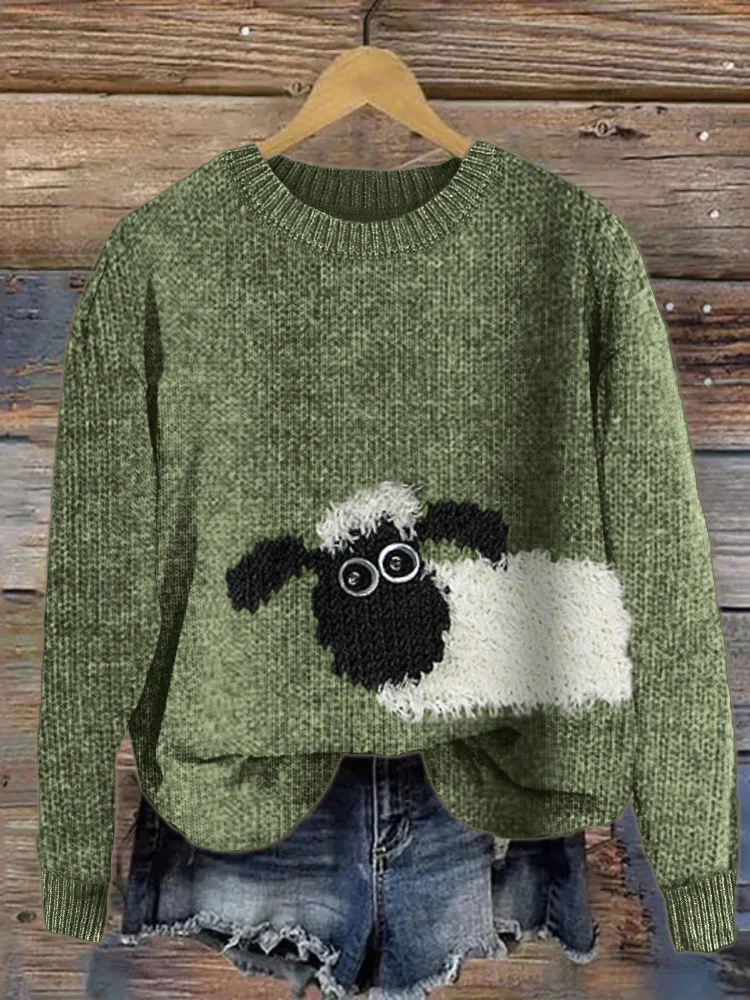 VChics Lovely Fuzzy Sheep Knit Art Cozy Sweater