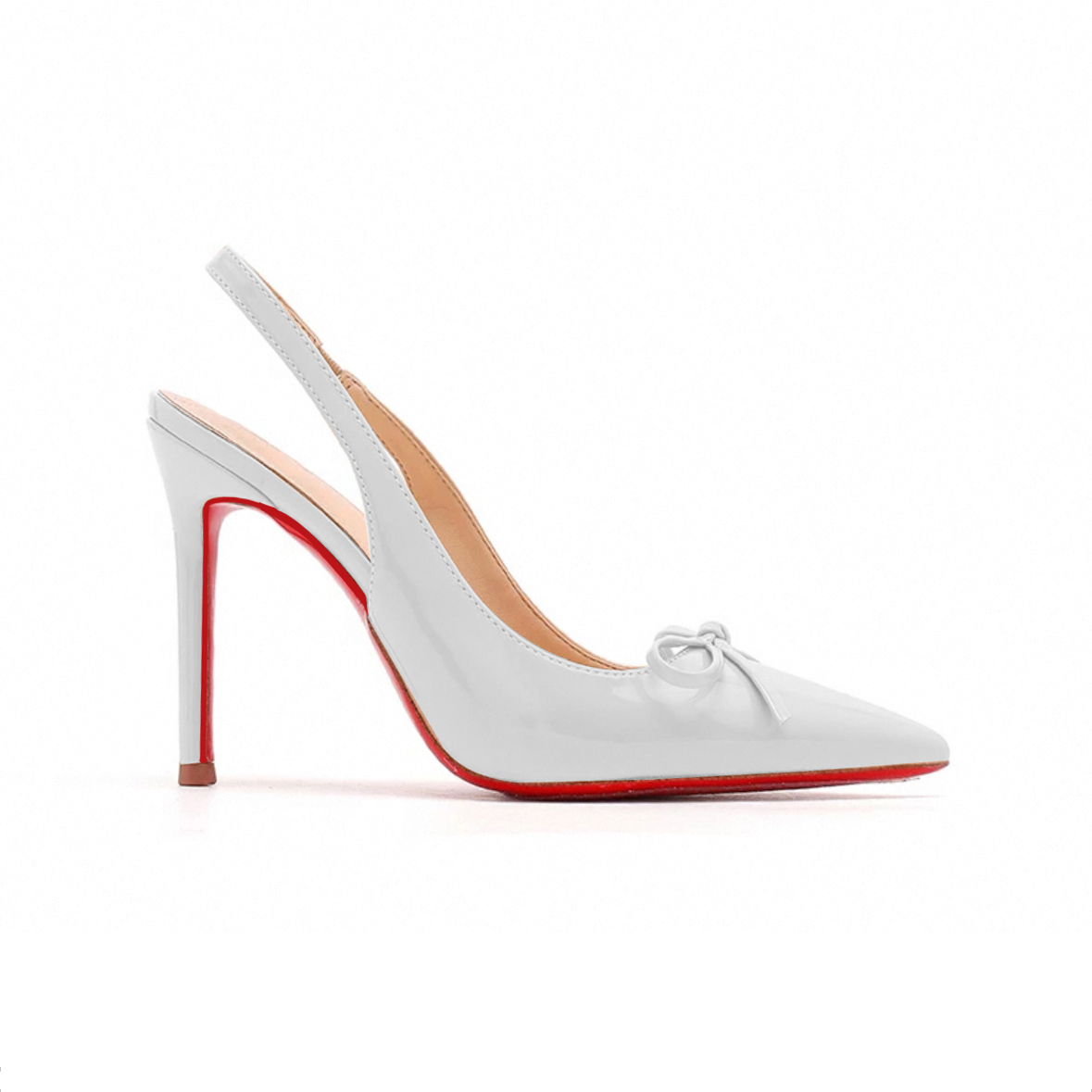 100mm Women Slingback Pumps BowknotSandals Pointed Toe Pumps Red Bottoms Shoes-MERUMOTE