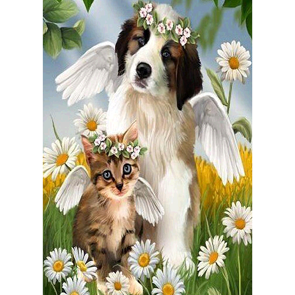 

30*40CM - Round Drill Diamond Painting - Wreath Cat Dog, 501 Original